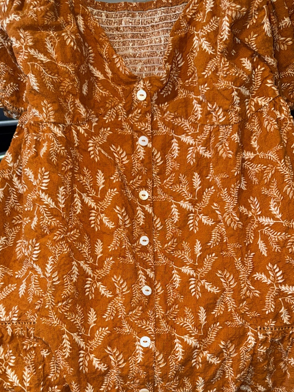 Rust Orange Floral Button-Front Dress